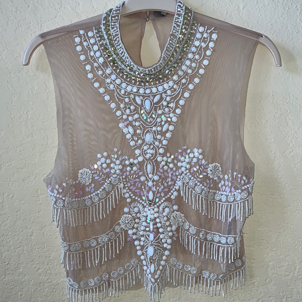 ASOS sheer beaded crop top one missing bead see pics.